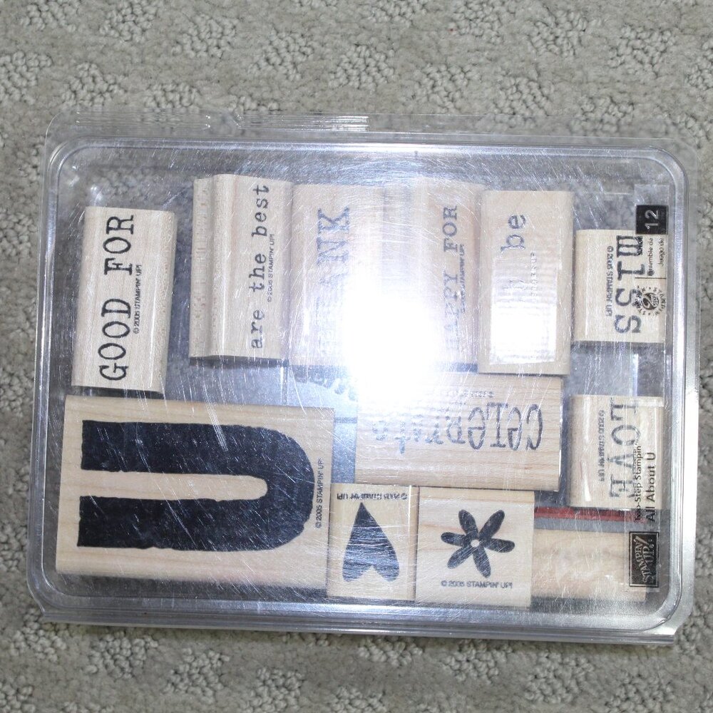 NWOT Stampin' Up Set of 12 All About U Stamps - Mounted